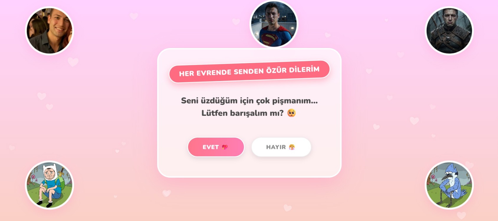 Kişiye Özel Özür Dilerim Web Sitesi