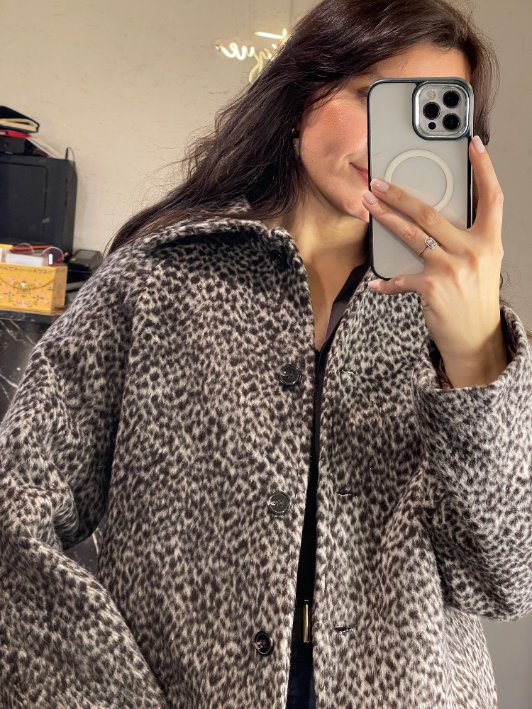 Leopar desenli kısa ceket