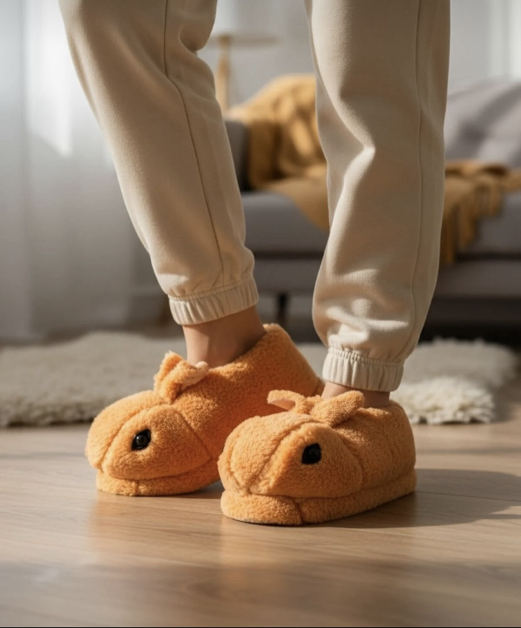 Kışlık, peluş, sıcak tutan, hayvan figürlü panduf.