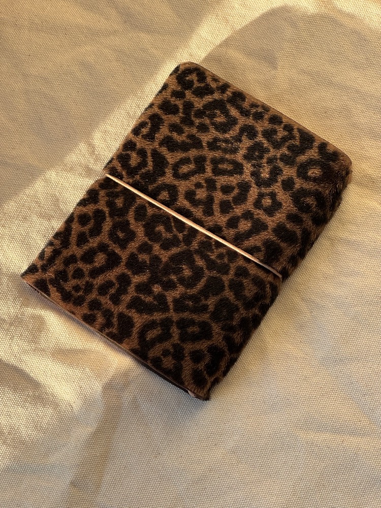A6 Trifold Leopard-Printed Goat Leather Journal