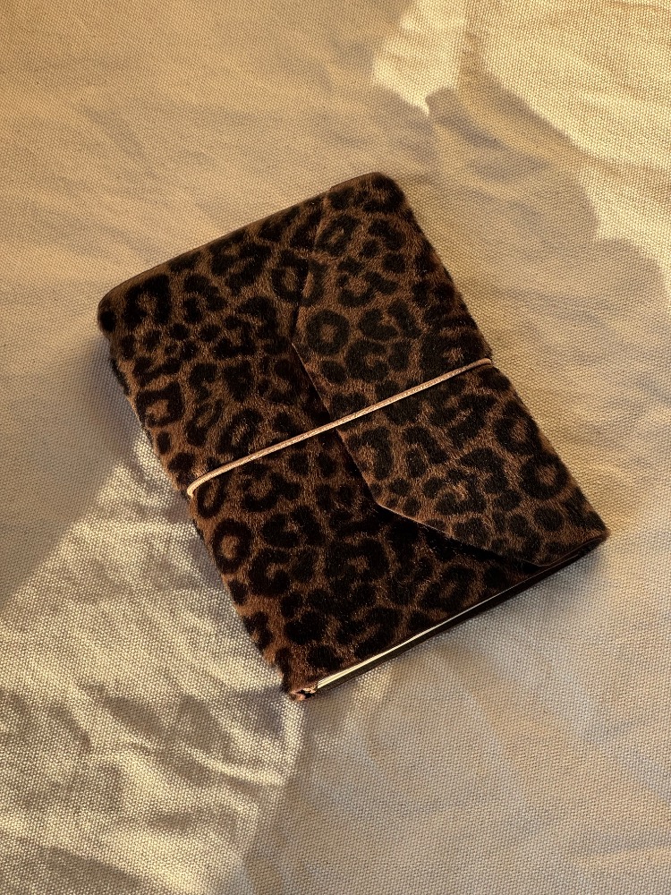 A6 Trifold Leopard-Printed Goat Leather Journal