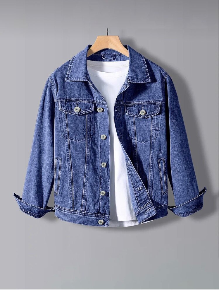 Erkek Slim Fit Denim Kot Ceket Koyu Mavi