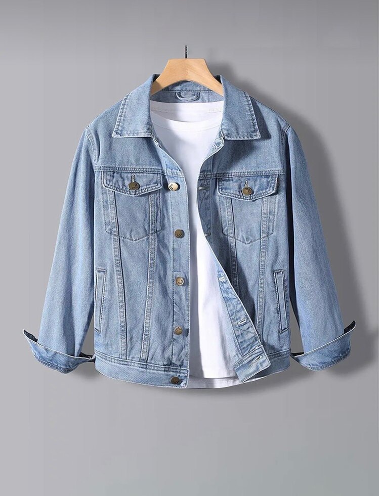 Erkek Slim Fit Denim Kot Ceket Açık Mavi