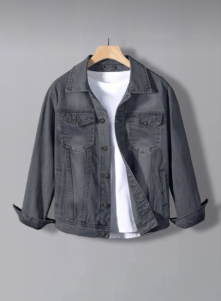 Erkek Slim Fit Denim Kot Ceket Gri