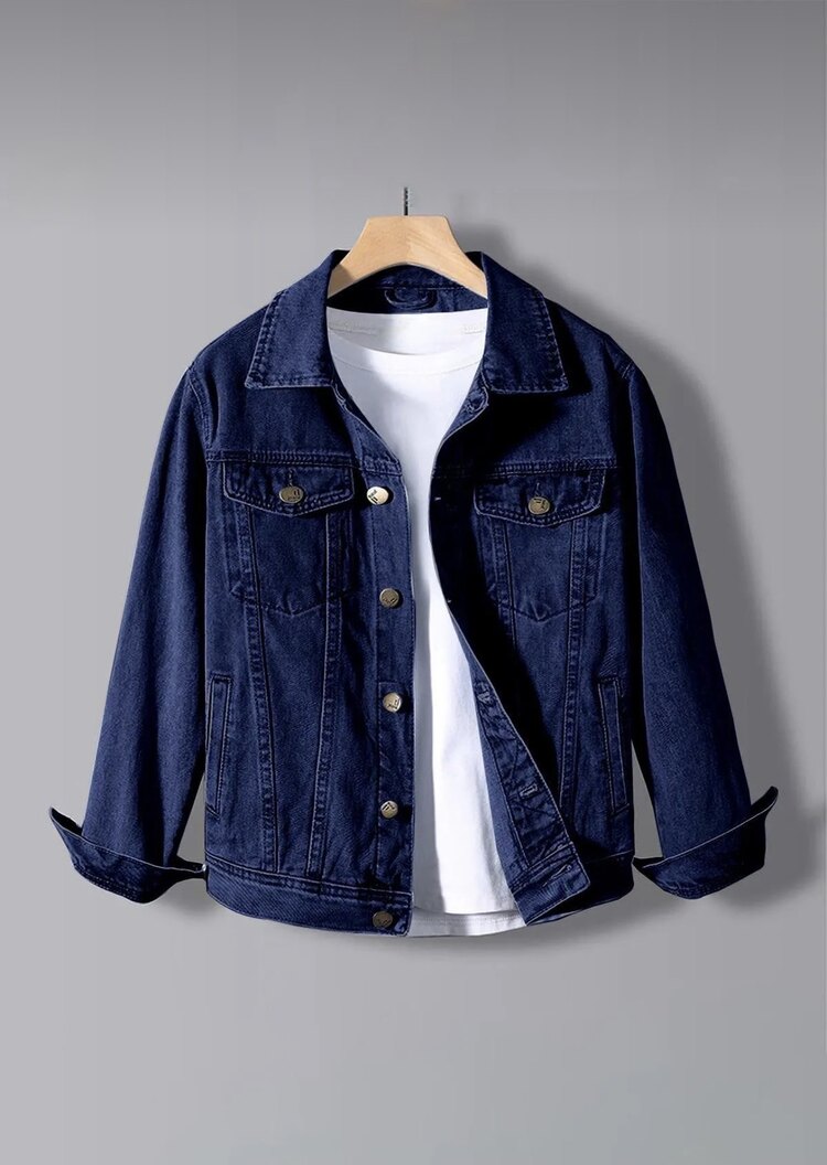 Erkek Slim Fit Denim Kot Ceket Koyu Mavi
