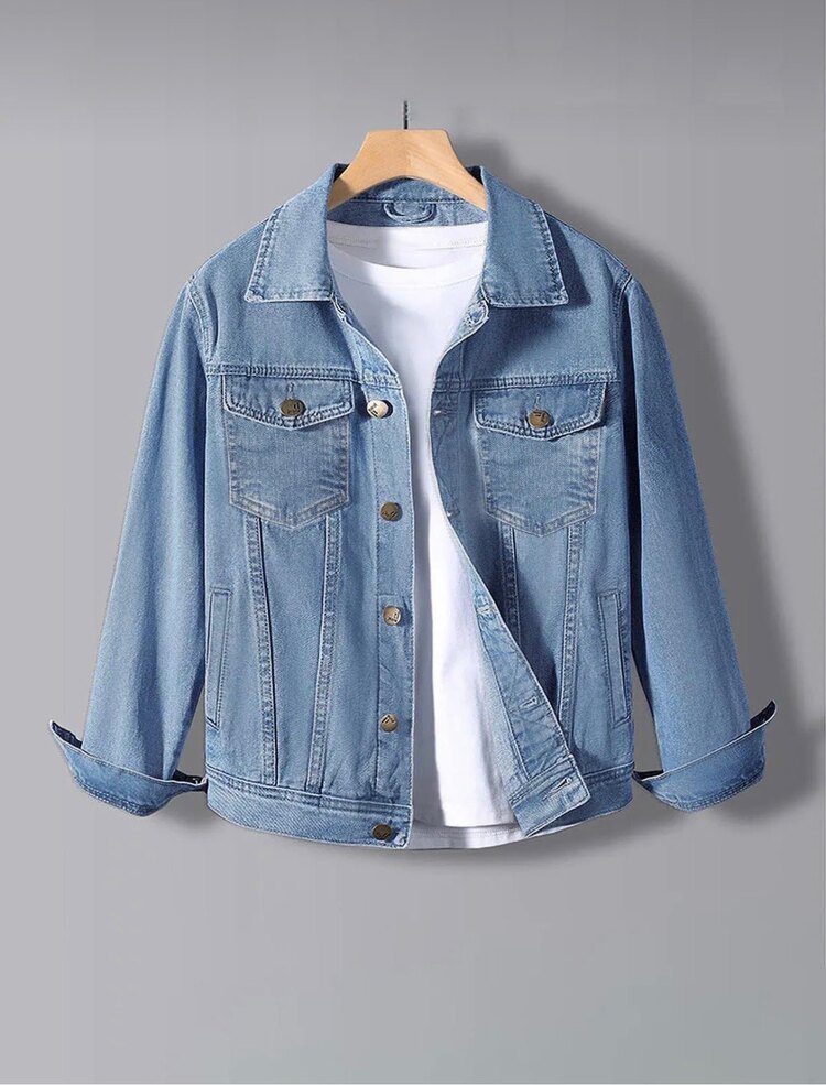 Erkek Slim Fit Denim Kot Ceket Mavi