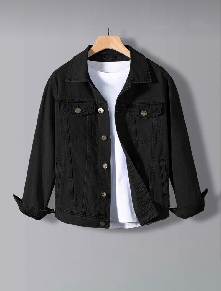 Erkek Slim Fit Denim Kot Ceket siyah