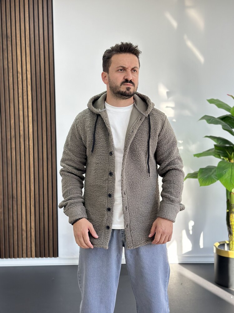 Kapüşonlu peluş ceket