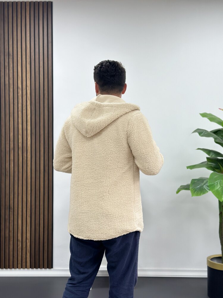 Kapüşonlu Peluş Ceket -bej 