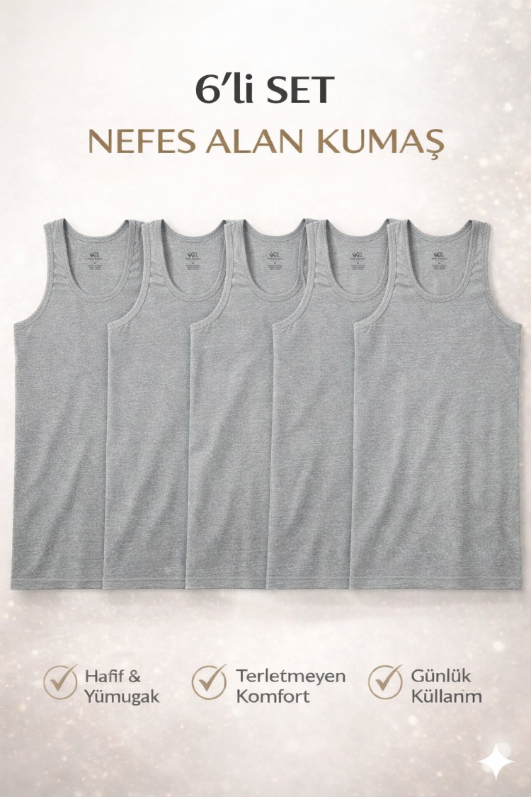 Woan Comfort 6'lı Set - Doğal Terletmeyen Yumuşak Dokulu Günlük Erkek Atlet