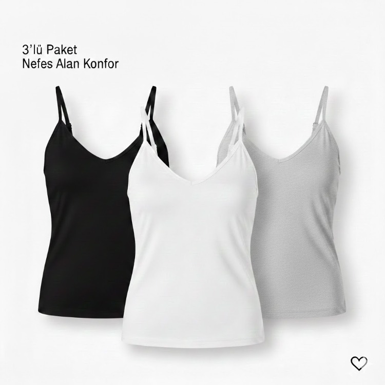 Woan Comfort 3’lü Kadın Atlet Seti | Nefes Alan, Günlük Konfor (Siyah-Beyaz-Gri)
