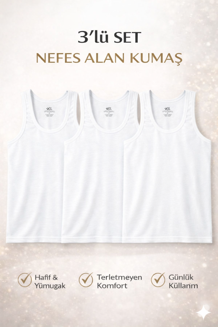 Woan Comfort 3'lü Set - Doğal Terletmeyen Yumuşak Dokulu Günlük Erkek Atlet