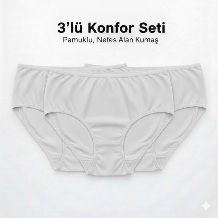 WOAN Pamuklu 3’lü Bayan Külot Seti – Nefes Alan Kumaş – M L XL XXL