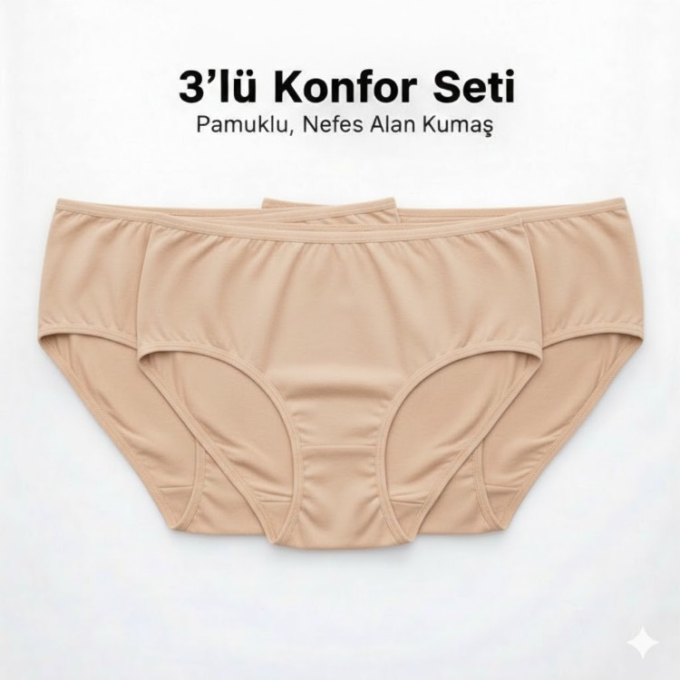 WOAN Pamuklu 3’lü Bayan Külot Seti – Nefes Alan Kumaş – M L XL XXL