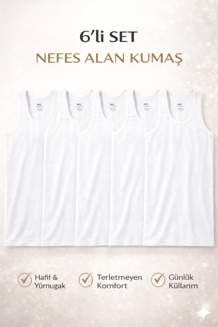 Woan Comfort 6'lı Set - Doğal Terletmeyen Yumuşak Dokulu Günlük Erkek Atlet