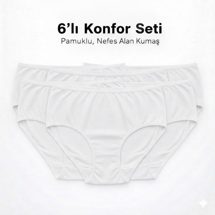 WOAN Pamuklu 6’lı Bayan Külot Seti – Nefes Alan Kumaş – M L XL XXL