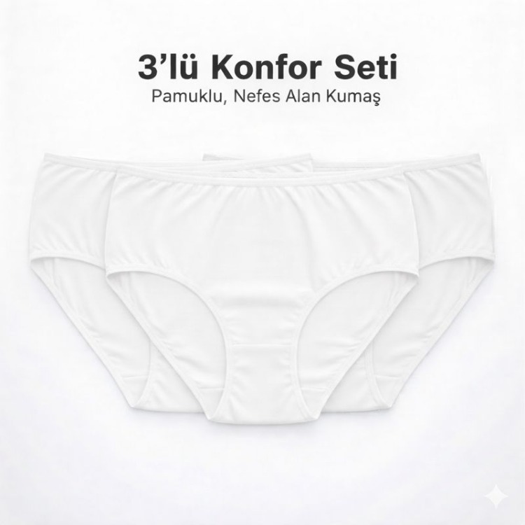 WOAN Pamuklu 3’lü Bayan Külot Seti – Nefes Alan Kumaş – M L XL XXL
