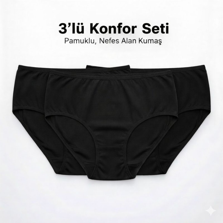 WOAN Pamuklu 3’lü Bayan Külot Seti – Nefes Alan Kumaş – M L XL XXL