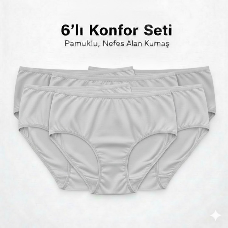 WOAN Pamuklu 6’lı Bayan Külot Seti – Nefes Alan Kumaş – M L XL XXL