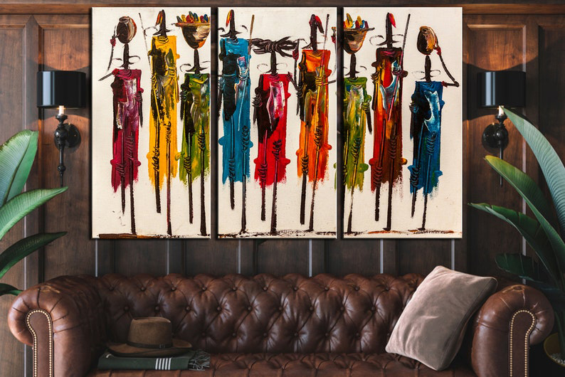 Masai People Canvas Art, Abstract Boho Wall Decor