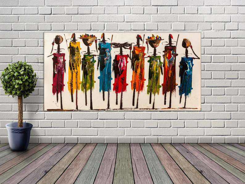 Masai People Canvas Art, Abstract Boho Wall Decor
