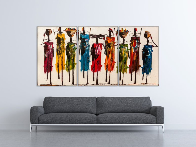 Masai People Canvas Art, Abstract Boho Wall Decor