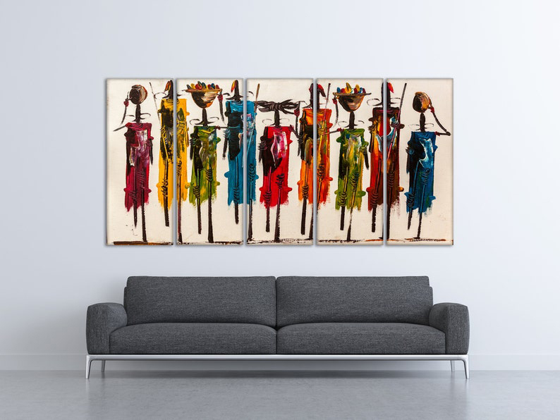 Masai People Canvas Art, Abstract Boho Wall Decor