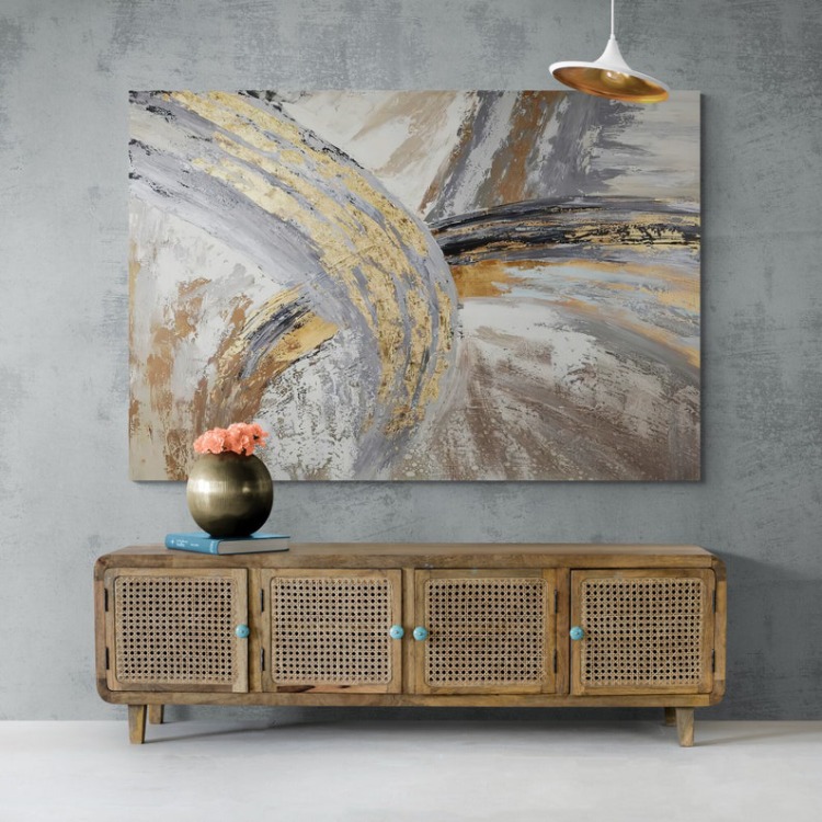 Gold Marble Abstract Canvas Art, Modern Gray Wall Decor