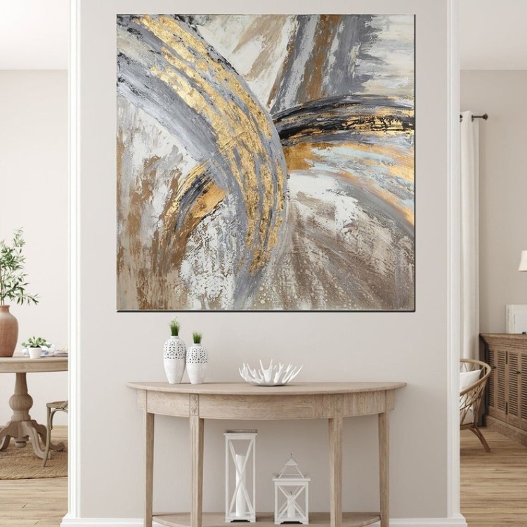 Gold Marble Abstract Canvas Art, Modern Gray Wall Decor