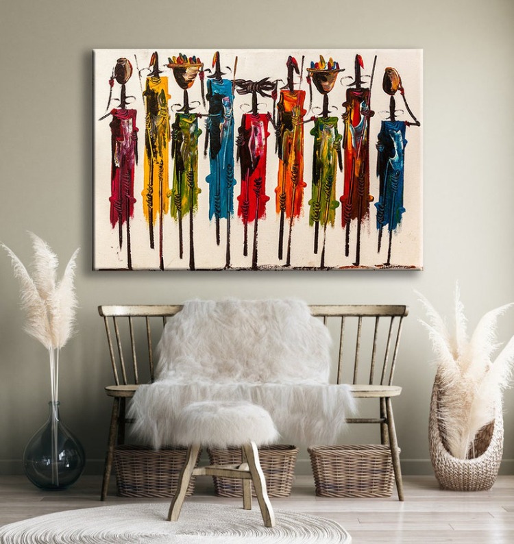 Masai People Canvas Art, Abstract Boho Wall Decor