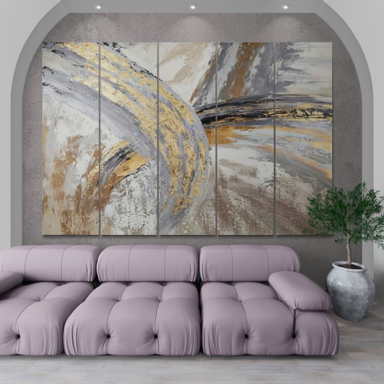 Gold Marble Abstract Canvas Art, Modern Gray Wall Decor