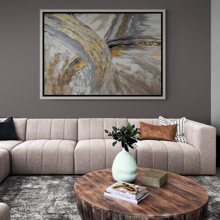 Gold Marble Abstract Canvas Art, Modern Gray Wall Decor