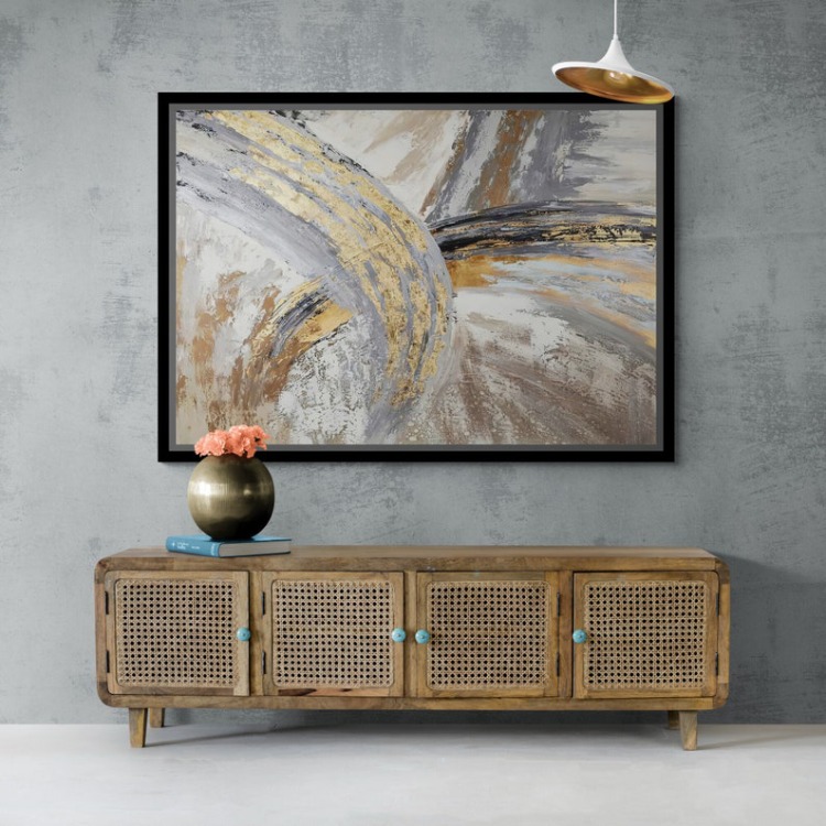 Gold Marble Abstract Canvas Art, Modern Gray Wall Decor