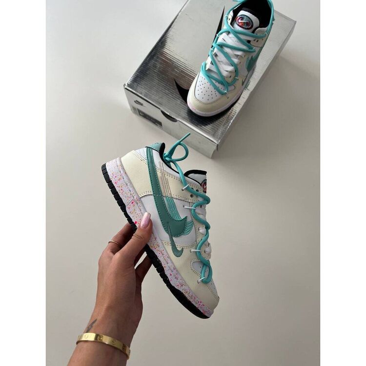 Custom Nike Dunk Low ‘Multiple Aqua Swooshes’ Sail Black
