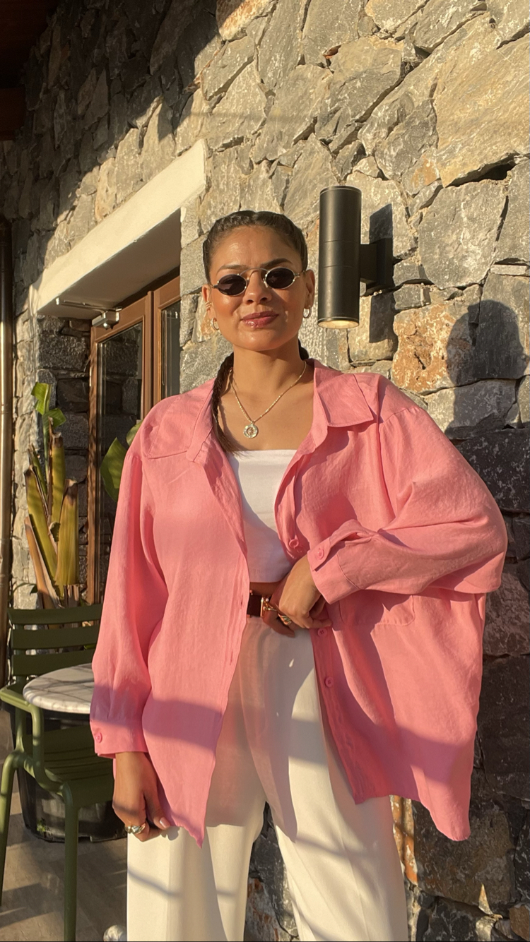 Pembe Tencel kumaş gömlek