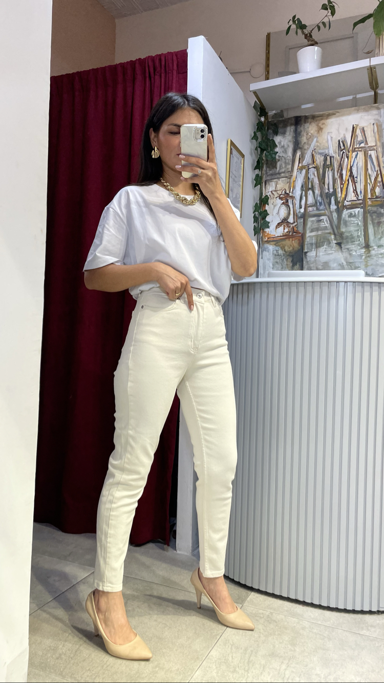 Likralı bej boyfriend jean 