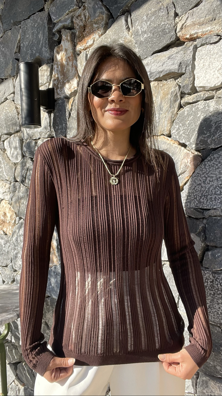 Kaçık model kahverengi merserize triko 