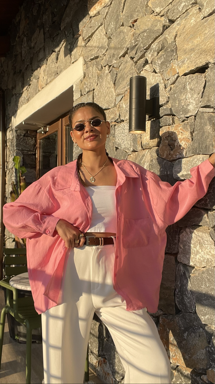 Pembe Tencel kumaş gömlek
