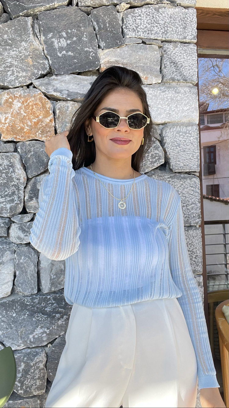 Kaçık model mavi merserize triko