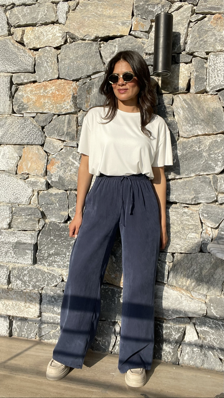 Massimo lacivert tencel pantolon