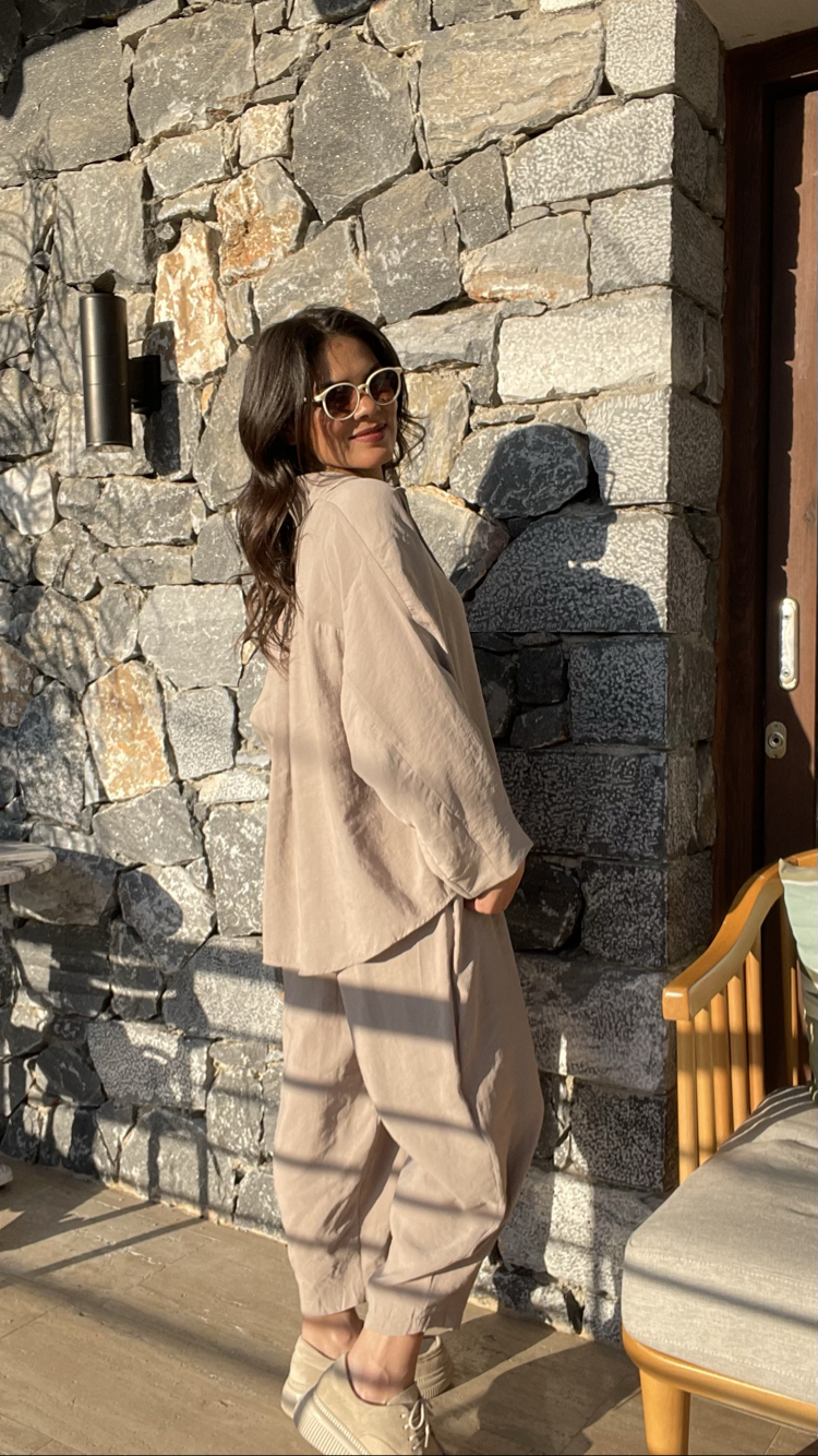 Tencel kumaş bej balon takım 