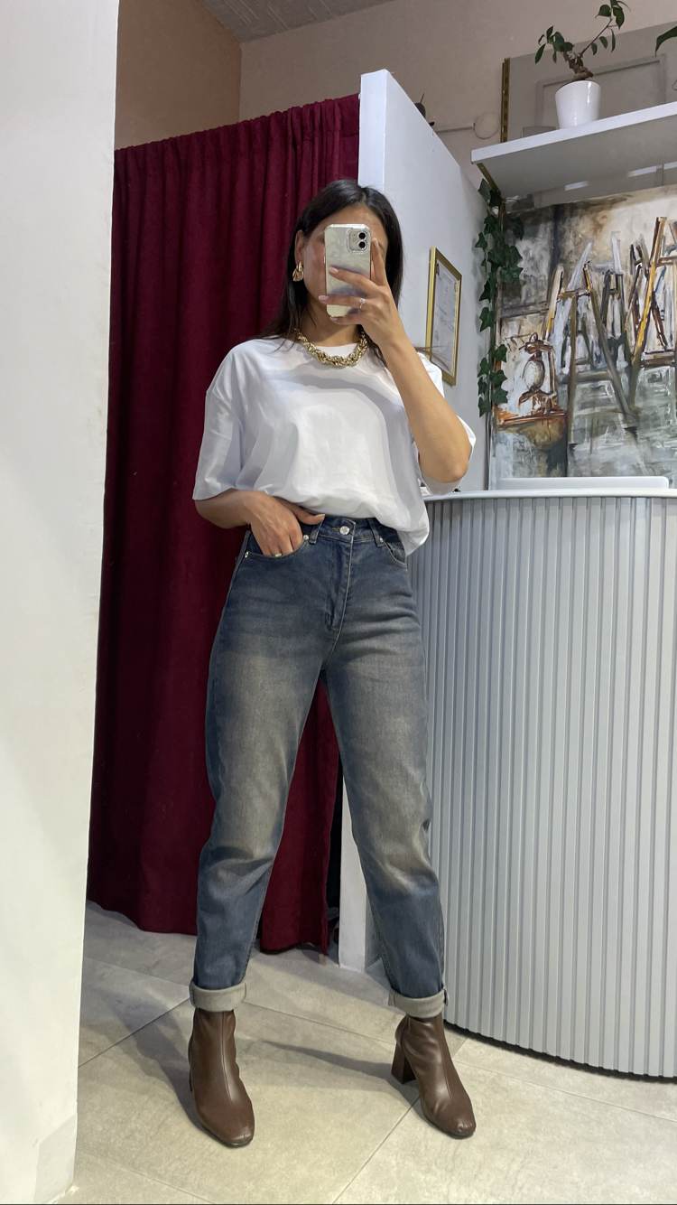 Likralı efektli boyfriend jean