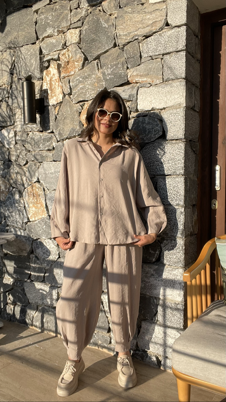 Tencel kumaş bej balon takım 