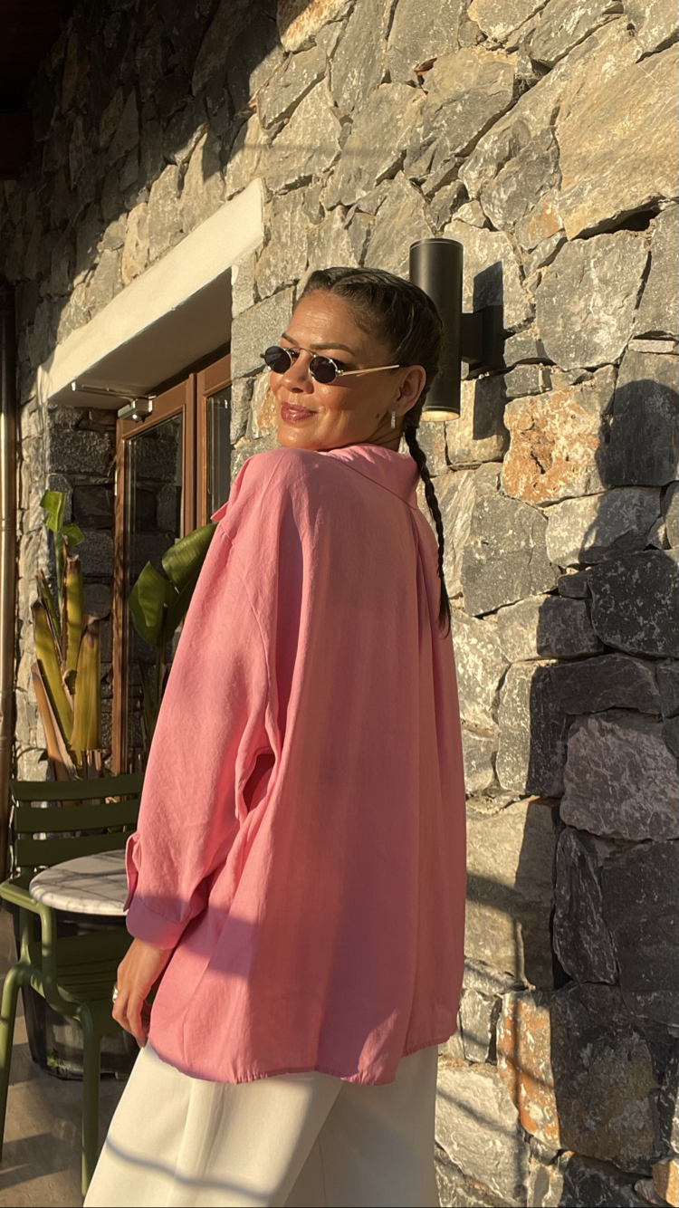 Pembe Tencel kumaş gömlek