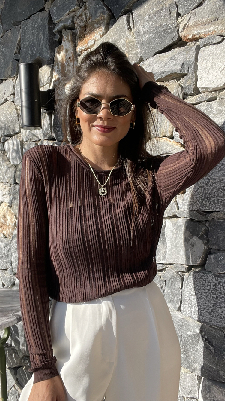Kaçık model kahverengi merserize triko 