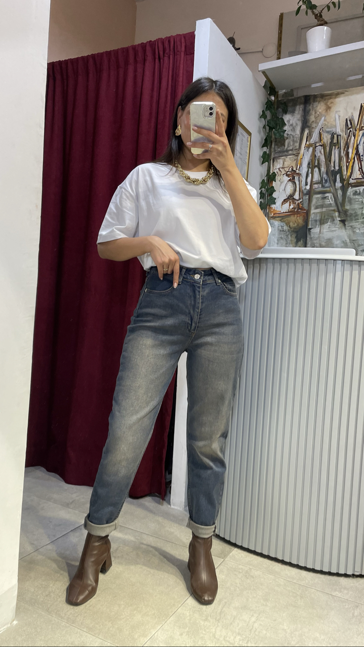 Likralı efektli boyfriend jean