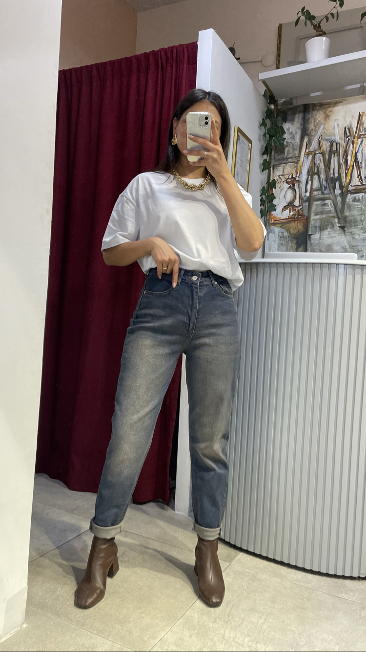 Likralı efektli boyfriend jean