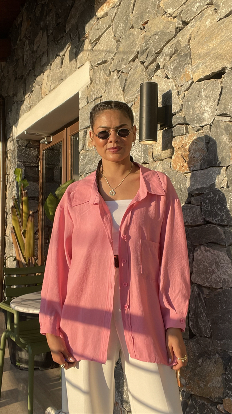 Pembe Tencel kumaş gömlek