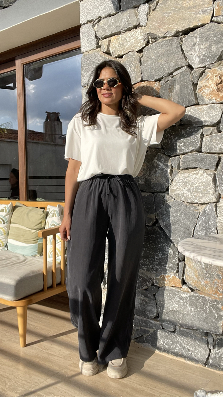 Massimo tozlu siyah Tencel pantolon