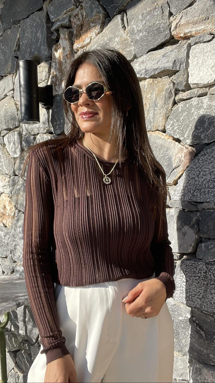 Kaçık model kahverengi merserize triko 